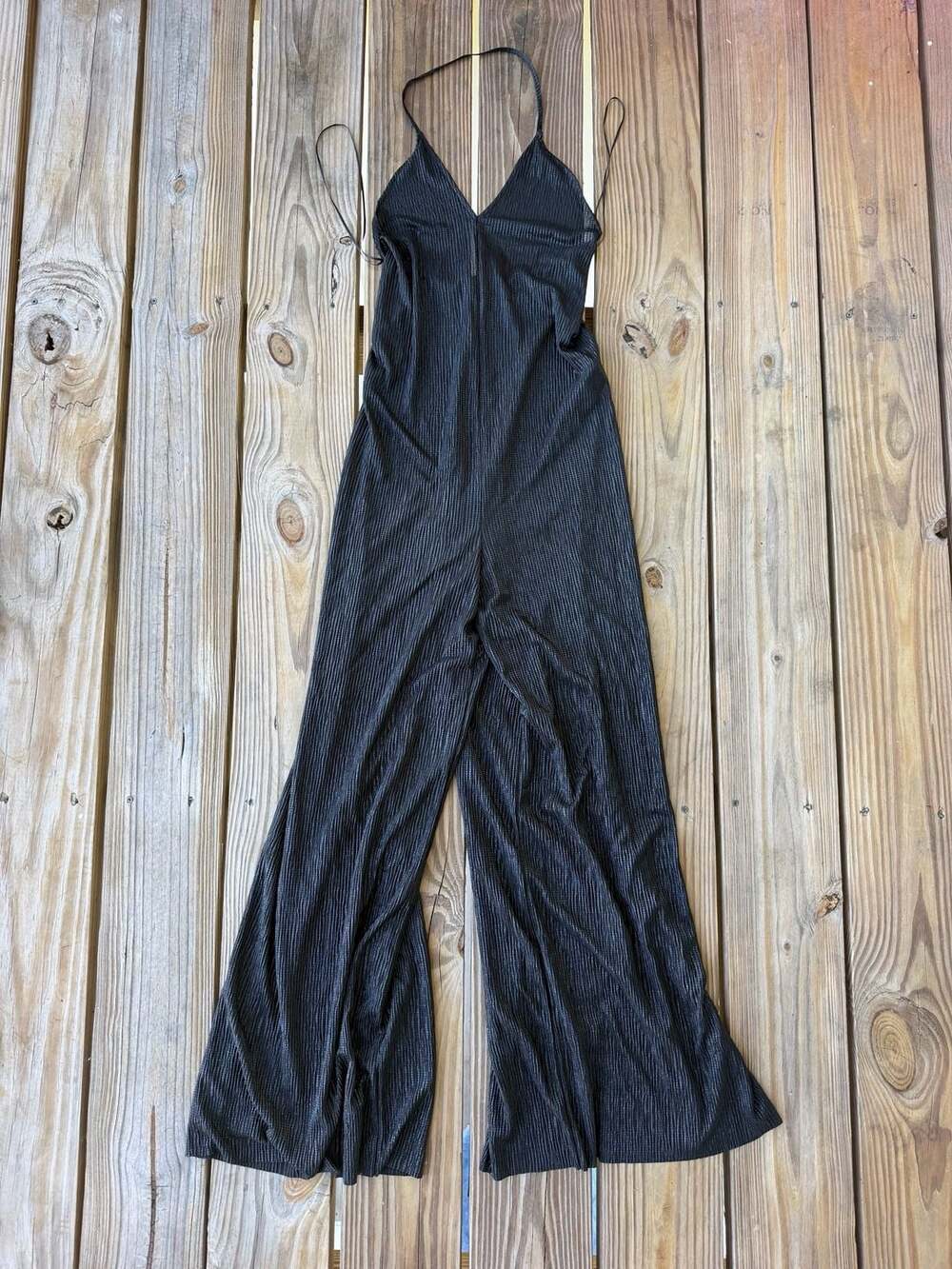 Zara Shiny Metallic Black Halter Wide-Leg Jumpsuit